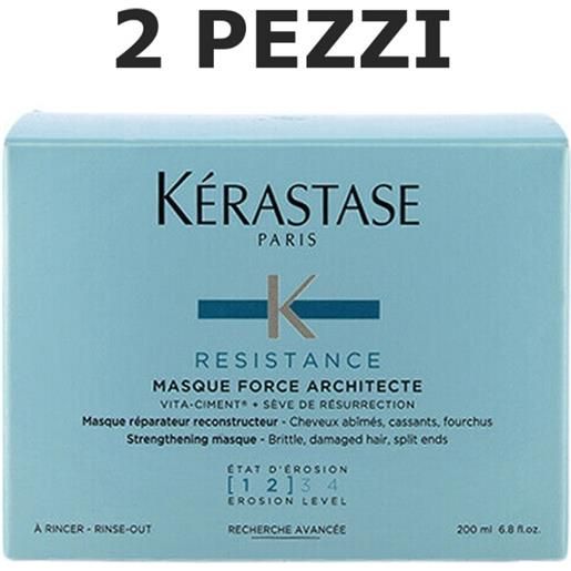 Kérastase kerastase resistance masque force architecte 200 ml 2 pezzi - maschera ricostruttrice capelli danneggiati