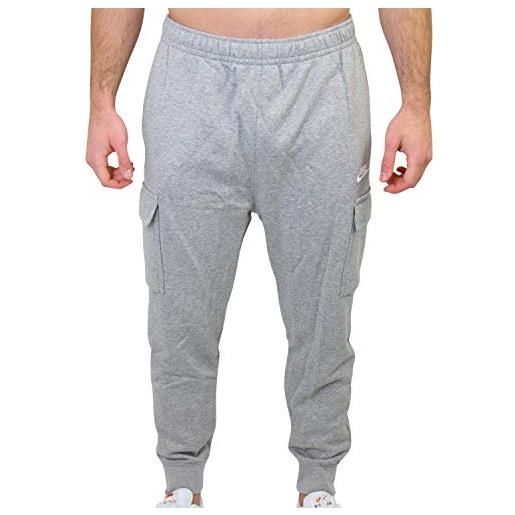Nike m nsw club ft cargo pant pantaloni sportivi, dk grey heather/matte silver/white, m uomo
