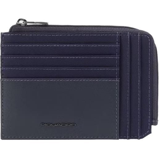 Piquadro brief2 bustina grande porta carte di credito con zip, pelle blu