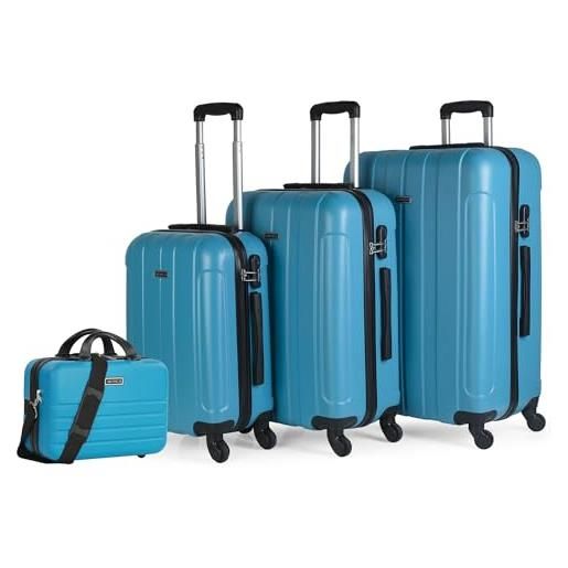 ITACA - set valigie - set valigie rigide offerte. Valigia grande rigida, valigia media rigida e bagaglio a mano. Set di valigie con lucchetto combinazione tsa 771100, turchese