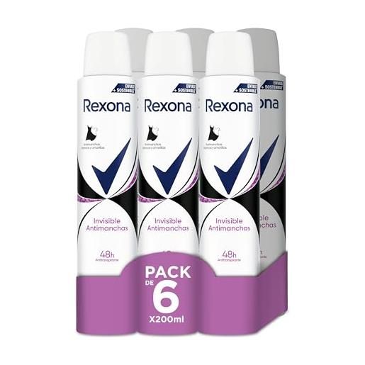Rexona invisible deodorante spray antitraspirante da donna black&white 200 ml - confezione da 6
