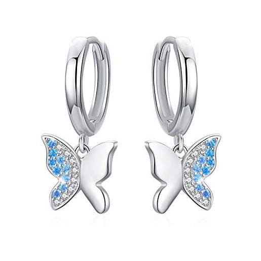 CUOKA MIRACLE orecchini a farfalla in argento 925 orecchini a cerchio con pendente farfalla per donne e ragazze (blu)