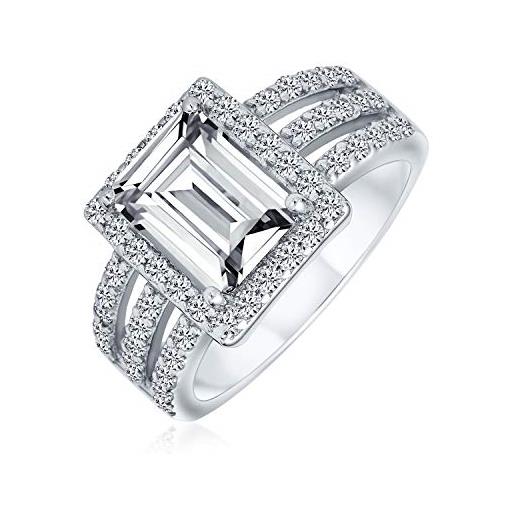 Bling Jewelry personalizza lo stile art deco 3ct rettangolo aaa cz smeraldo taglio halo anello di fidanzamento per donne a banda larga. 925 sterling silver personalizzabile
