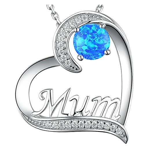 GinoMay opale blu gioielli per sua mamma collana regali di compleanno ottobre mamma moglie amore cuore collana pendente argento 925