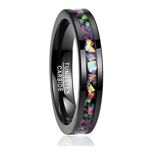 NUNCAD anello uomo/donne/unisex in tungsteno con anello multicolore opale anello moderno/elegante/anello di memoria nero 4mm taglia (12.5-27.5)