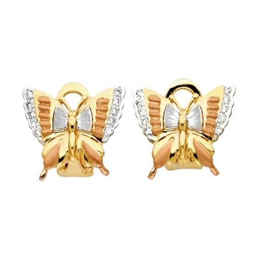 JewelryWeb orecchini a farfalla in oro giallo 14 kt e oro rosa con chiusura a clip, 18 x 20 mm