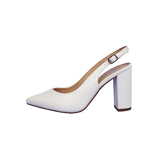 Rio Fiore scarpe con tacco, décolleté, bianco, 8.5 cm tacco largo, slingback, similpelle, cinturino sul retro, 2062a-40-k-10 (white pu, 38 eu)