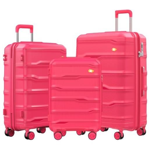MGOB set viaggia grande espandibile pp(polipropilene) set trolley rigida spinner e tsa lucchetto 76x51x31cm, rosa