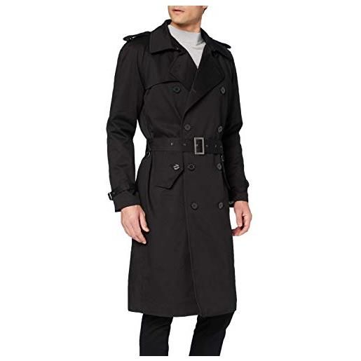 The Platinum Tailor uomo nero tradizionale doppio petto cappotto di trincea lungo di cotone militare pioggia mac