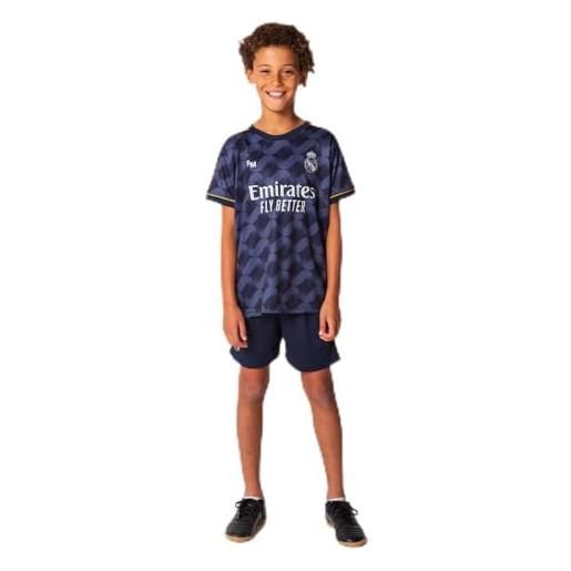Real Madrid set bambino t-shirt e pantaloni seconda equipaggiamento stagione 2023-2024 - replica ufficiale con licenza ufficiale - bambino, blu scuro, 14 anni