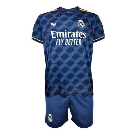 Real Madrid set bambino t-shirt e pantaloni seconda equipaggiamento stagione 2023-2024 - replica ufficiale con licenza ufficiale - bambino, blu scuro, 10 anni