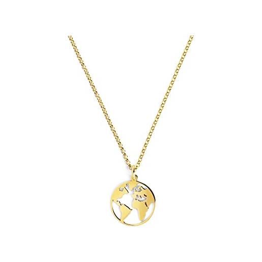 SINGULARU - collana mondo - pendente in argento sterling 925 con globo terrestre - catena in misura unica - gioielli da donna - placcato in oro 18kt