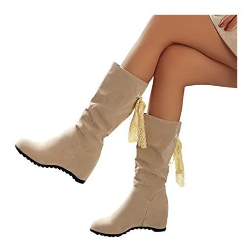 Kobilee stivaletti invernali donna larghi pelle elasticizzati western boots sopra il ginocchio curvy vintage anfibi stivali cowboy camoscio caldo sexy stivaletti stivali alti morbidi con tacco