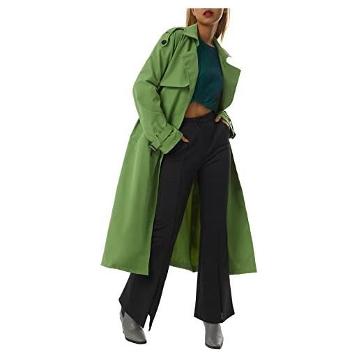 Carolilly cappotto donna lungo leggero casual trench da donna classico doppio petto manica lunga cappotto antivento con cintura autunno primavera (blu, xxl)