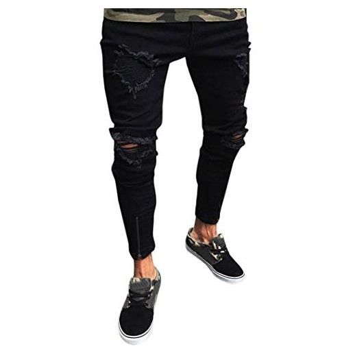 Huixin jeans da uomo pantaloni jeans slim fit distrutti stretch estivi skinny pantaloni jeans pantaloni moto streetwear (color: nero, size: l)