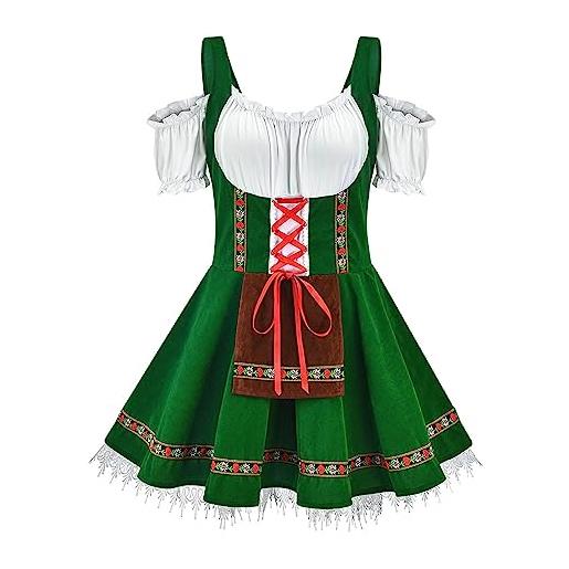 Pianshanzi dirndl - abito da donna lungo, elegante, per oktoberfest, in chiffon, per cocktail, estivo, elegante, in cotone e lino, per adolescenti e ragazze, verde, xxxxl