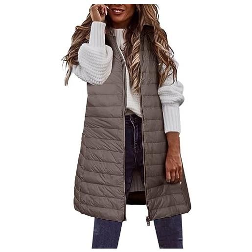 shownicer gilet da donna con cappuccio in piumino senza maniche giacca elegante cerimonia tinta unita zip giacca blouson casuale gilet giacca con tasche f cachi l