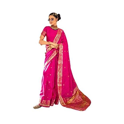 SHRI BALAJI SILK & COTTON SAREE EMPORIUM zari tessitura etnico abbigliamento donna pura raso sari sari camicetta indiana sari 3841, pink, prossoefinito