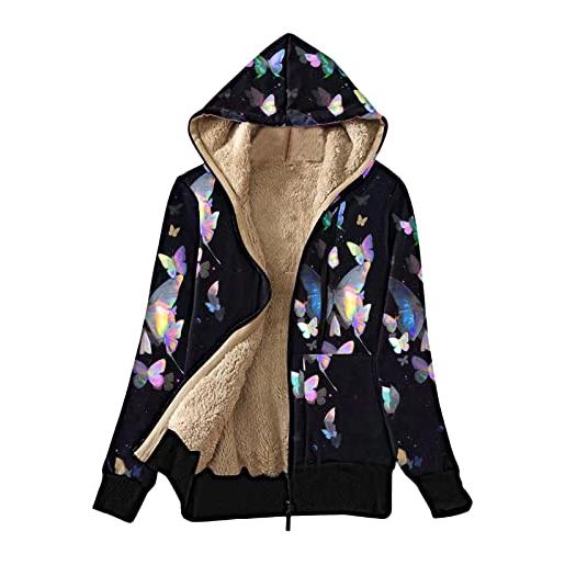 Shiningupup felpa donna con cappuccio rosa felpa donna con zip cotone garzato cappotto da donna con stampa farfalle felpa con cappuccio foderata in pile alla cappotto invernale con tasche laterali 5.99