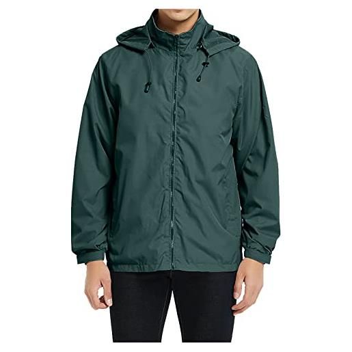 Sunnyuk giacca uomo estiva elegante cappotto impermeabile leggera giubbotto da trekking pioggia traspirante riutilizzabile mantella con bottoni chiusura frontale cappuccio trench con coulisse jacket giubbino