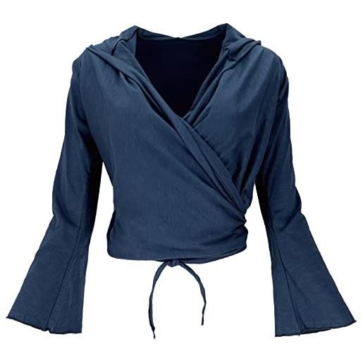 GURU SHOP maglietta fasciatoio, da yoga, a maniche lunghe con maniche a tromba, da donna, in cotone, blu notte, 42
