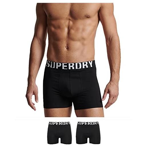 Superdry boxer dual logo double pack, black/optic, xl regular uomo