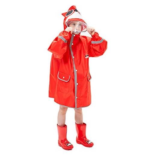 GUOCU bambino giacca antipioggia con posizione dello zaino poncho pioggia cappotto impermeabile rosso s (2-4 anni)