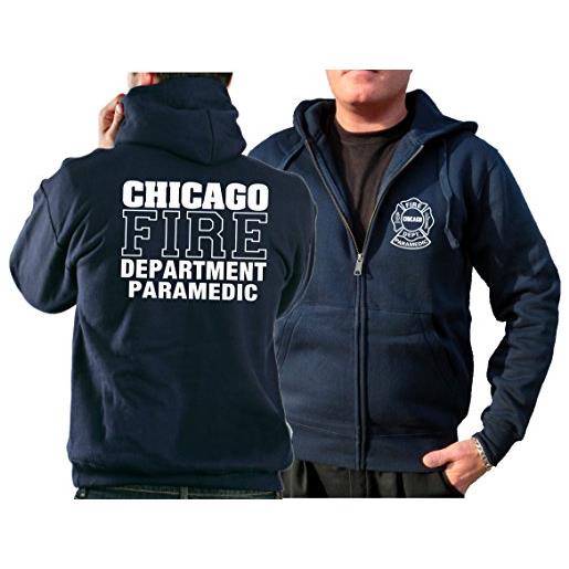 feuer1 felpa con cappuccio navy, chicago fire department - paramedic