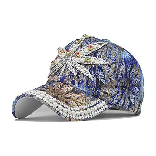 QQY donne strass cristalli baseball cap bling bling regolabile sun hat hip hop caps cappelli di modo (c)