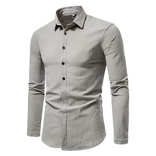 Xmiral camicia casual da uomo in tinta unita in cotone con doppia abbottonatura camicie flanella lavoro (5xl, grey)