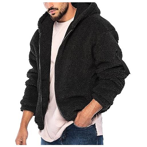Duohropke giacca da uomo in pile caldo cappotto invernale in pile orsacchiotto a maniche lunghe con cappuccio morbido e soffice giacca in pile fuzzy, giacca sportiva bomber zip, grigio. , l