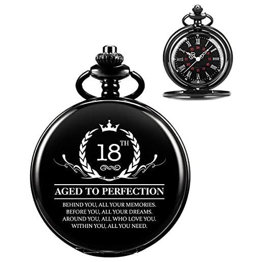 ManChDa orologio da tasca personalizzato con catena per uomo, regalo di compleanno per lui, 18/21/30/40/50/60 anni, nero , 1.18 year old, 1.18 anni