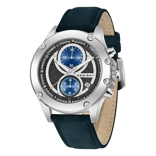 AKNIGHT uomo orologio cronografo analogico al quarzo per uomo cinturino in pelle pelle luminoso impermeabile elegante sportivo designer orologio da polso