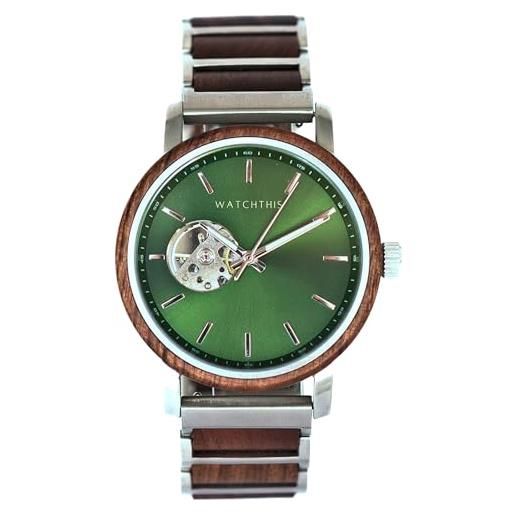 WAT WATCHTHIS watchthis berlin orologio da uomo di lusso - orologio meccanico automatico realizzato a mano in vero legno e acciaio inox, movimento preciso, sostenibile, con scatola inclusa, verde smeraldo, moderno