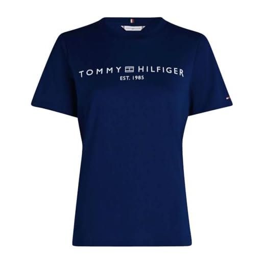 Tommy Hilfiger reg corp logo c-nk ss ww0ww40276 top in maglia a maniche corte, blu (desert sky), 3xl donna