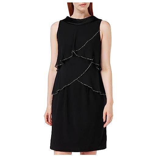 Gina Bacconi sleeveless jersey cocktail dress with embellished chiffon tiers and satin neckline detail, vestito da cocktail donna, black, 