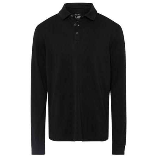 BRAX polo style pirlo cotton liquid interlock, in jersey di alta qualità maniche lunghe, nero, xl uomo