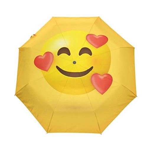 LDIYEU cuori smile giallo ombrello pieghevole automatico portatile con apertura e chiusura automatica a pulsante protezione uv ombrelli per viaggi bambini ragazzi ragazze