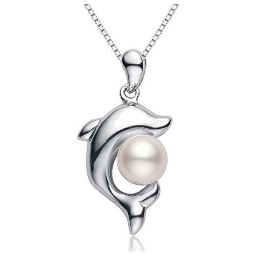 VIKI LYNN collana con pendolo a forma di delfino in 925 argento sterlina e perla di acqua dolce da 6-7mm regali san valentino VIKI LYNN