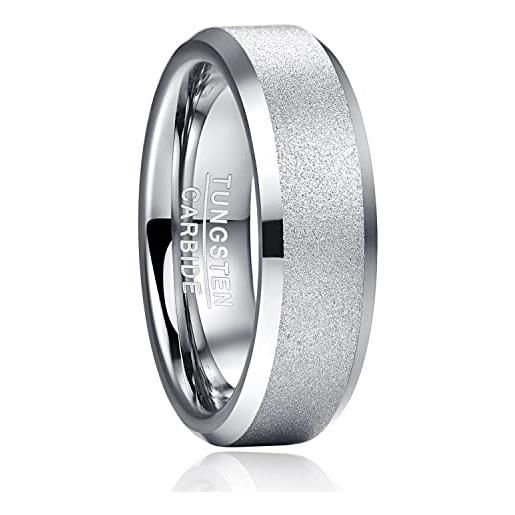 TUNGSTORY anello in argento per uomo donna 6mm fede nuziale sabbiata anelli semplici in tungsteno con bordi smussati taglia 12.5