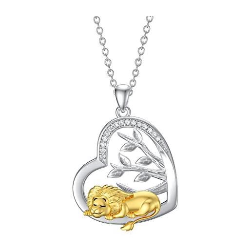 LONAGO collana leone 925 sterline d'argento carino leone con albero della vita pendente collana gioielli per le donne