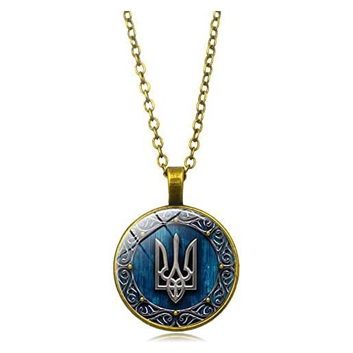 CQHODFYA collana con ciondolo tryzub tridente ucraino per donna uomo, collana pendente ucraina con catena a maglia regolabile 18+2, regalo di gioielli CQHODFYA, collana amuleto in lega di zinco(con confezione)