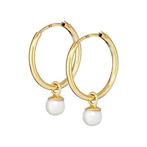 NKlaus paio di orecchini a cerchio da 12 mm con perla d'acqua dolce 333 oro giallo 8 carati orecchini pendenti da donna 14326