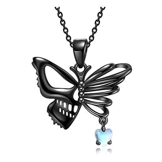 VENACOLY collana a farfalla collana con ciondolo teschio nero in argento sterling collana con pietra di luna gotica farfalla gioielli regali per donna