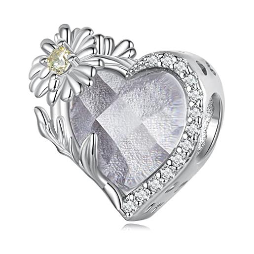 ShiYu charms di aprile per braccialetto pandora - 925 charms in argento sterling a forma di cuore, regali di compleanno per donne