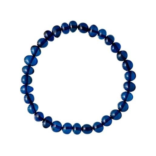 Amber by Mazukna - bracciale blu per uomo e donna, 17 cm, con perle di ambra blu scuro, 17 cm, ambra blu