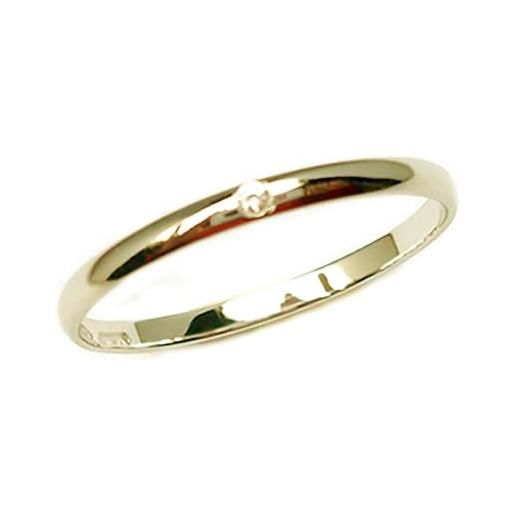 Gioielli Aurum - fedina anello in oro giallo 18 kt con diamante da uomo donna fede ferma anello, fatto a mano, made in italy - misura 16