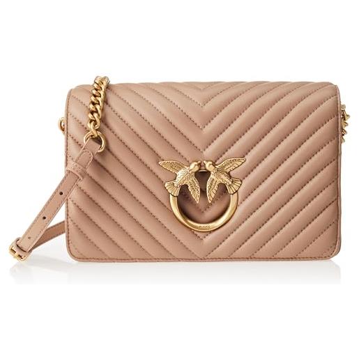 Pinko love click classic sheep nappa chevron, borsa donna, z14q_bianco seta-antique gold, taglia unica