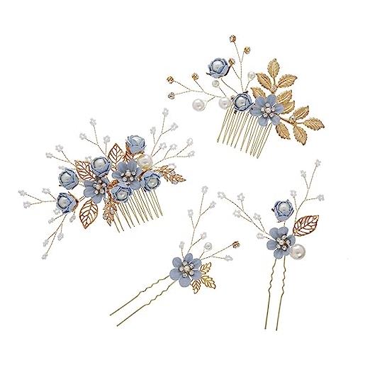 vreplrse 4 pezzi da sposa fiore pettini per capelli decorazioni copricapo set elegante elegante copricapo da ragazza bellissimo copricapo da sposa, blu