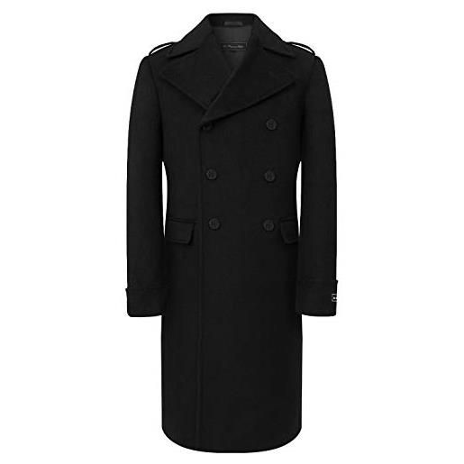 The Platinum Tailor uomo nero cappotto di lana & cashmere greatcoat lunga doppio petto pesante inverno caldo (52 (l))